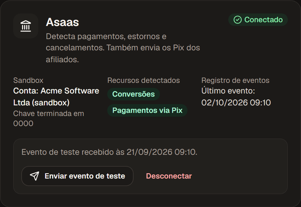 Sistema de cobrança conectado, com os eventos de pagamento chegando